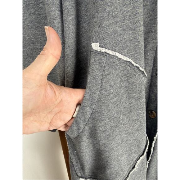 NWT Kleen Gray French Terry Button Raw Edge Pockets Long Jacket #0859 XS - Picture 5 of 7